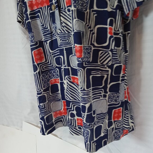 Vintage Blouse Button Down Shirt Women's Sz XL Blue Red White Geometric Retro - Picture 5 of 14